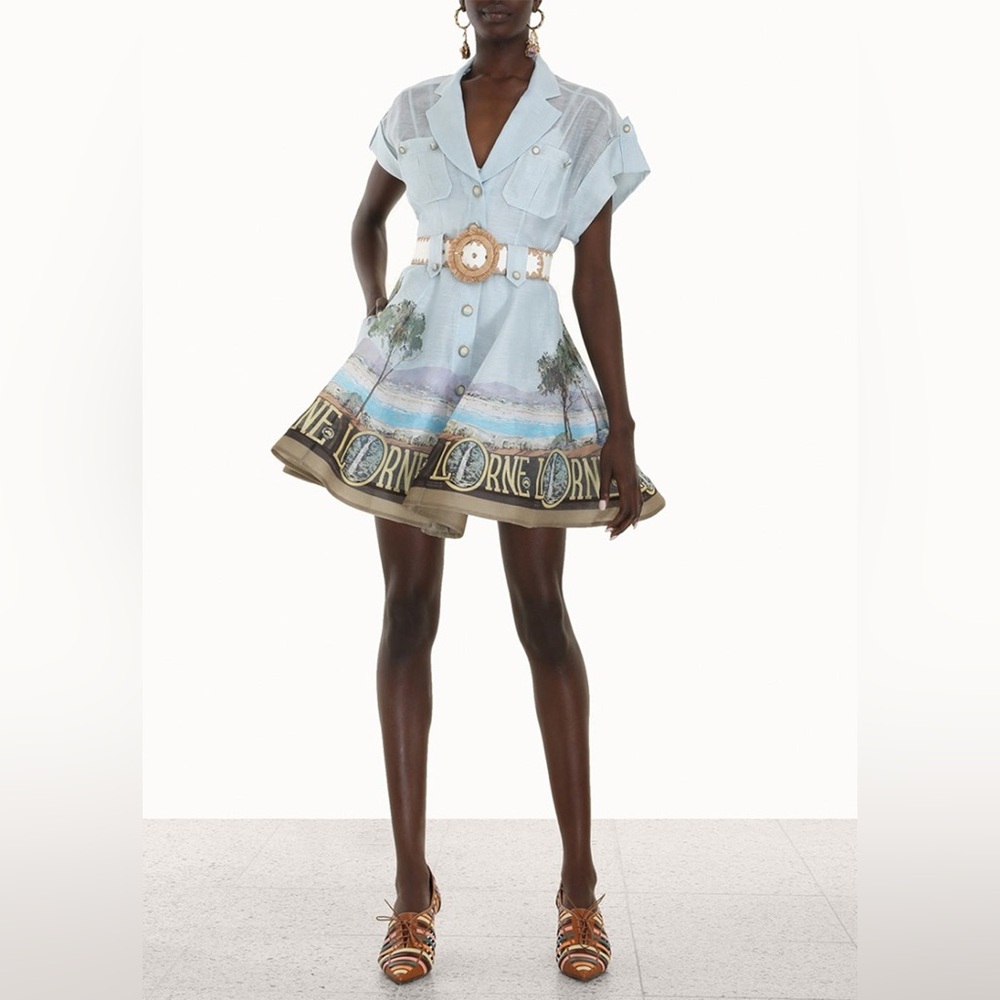 Zimmermann Blue Postcard Shirt Mini Dress
